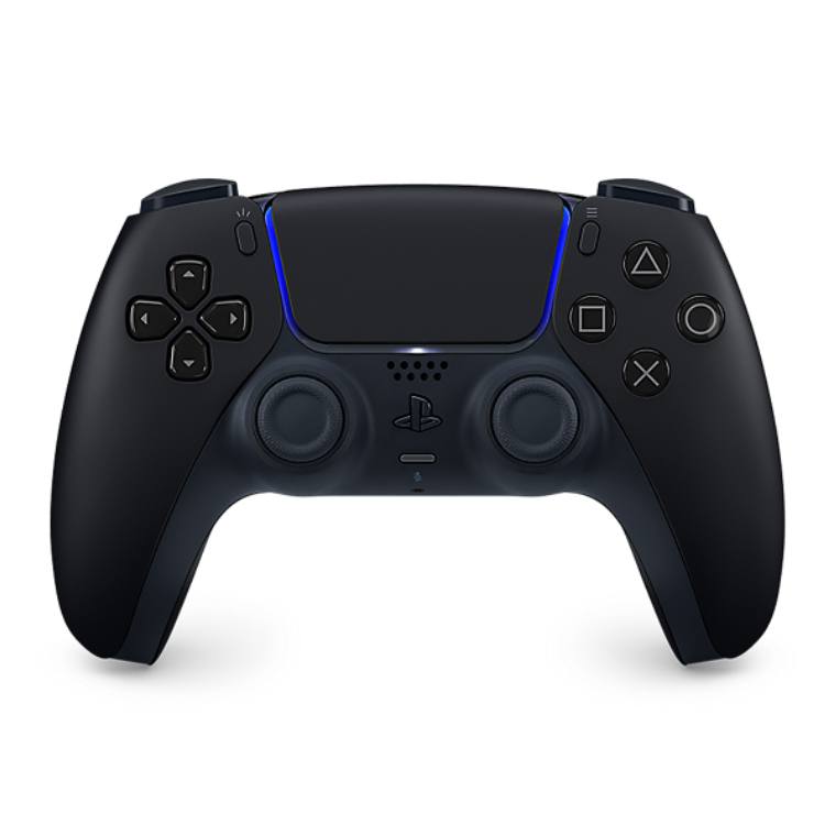 Collection of Vue de face de la manette PS5 DualSense noire avec retour haptique et boutons ergonomiques. | Inforezo in a gallery layout