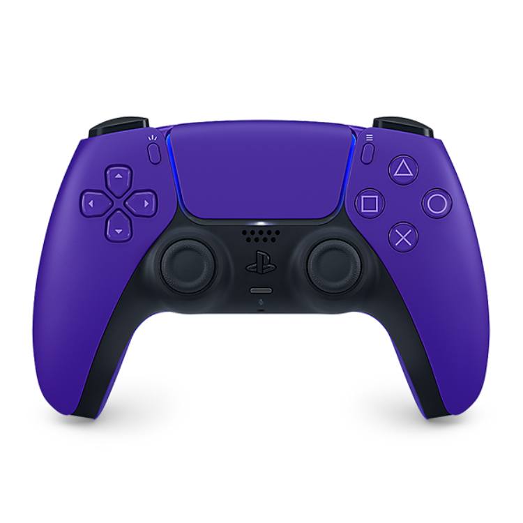 Collection of Vue de face de la manette PS5 DualSense violette – manette sans fil avec retour haptique et gâchettes adaptatives. | Inforezo in a gallery layout